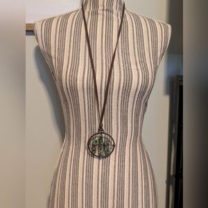 Boho Green Impression Jasper Pendant Necklace Handmade In Maine